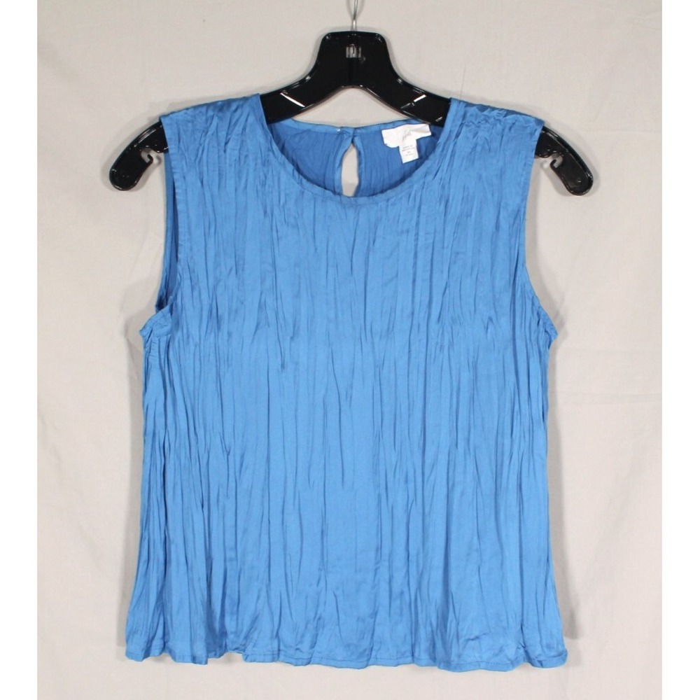 J. JILL PETITE Blue PLEATED SATIN Sleeveless BUTTON-BACK Blouse/Tank Top Sz XSP